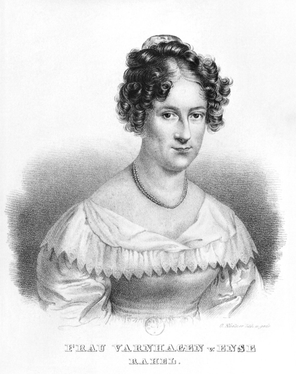 Portræt af Rahel Varnhagen von Ense (1771-1833) født Levin, graveret af Gottfried Kustner (1800-64) af Moritz Michael Daffinger