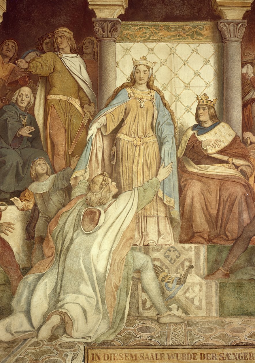 Detalje af Der Saengerkreis, Wartburg Slot, ca. 184555 af Moritz Ludwig von Schwind