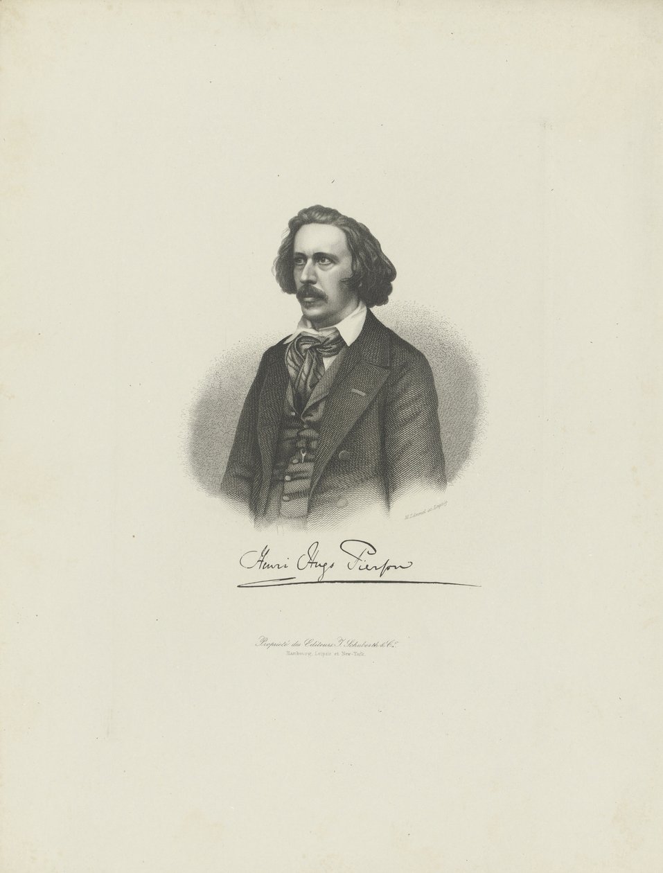 Portræt af komponisten Henry Hugo Pierson 1815-1873, ca. 1850. af Moritz Laemmel