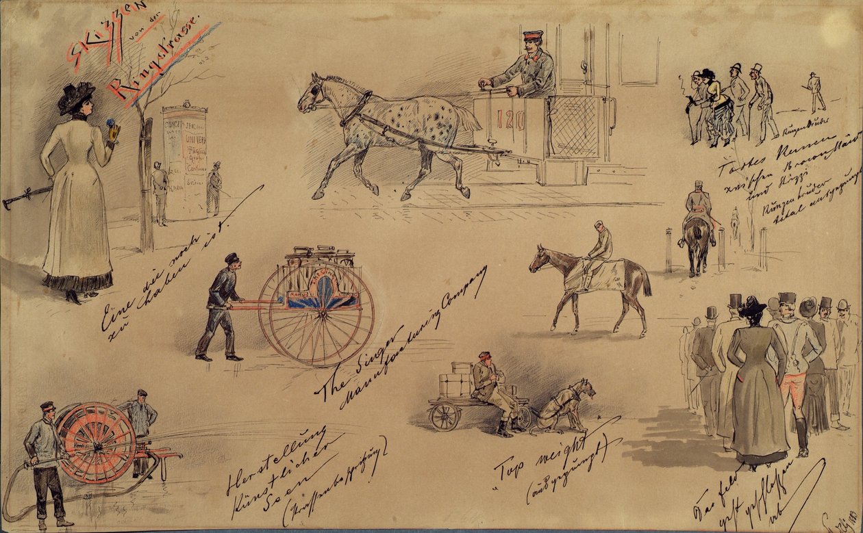 Wienertyper 1883 (skitser fra Ringstrasse) af Moritz Ledeli