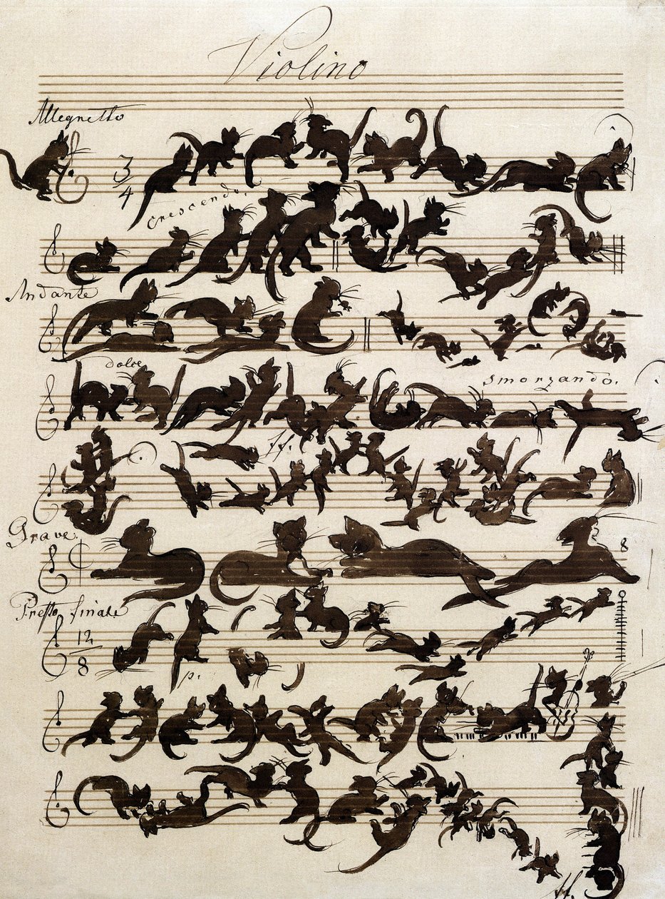 The Symphony of the Cat (Die Katzensymphony) tegning af Moritz von Schwind fra 1868. Staatliche Kunsthalle Karlsruhe. af Moritz Ludwig von Schwind