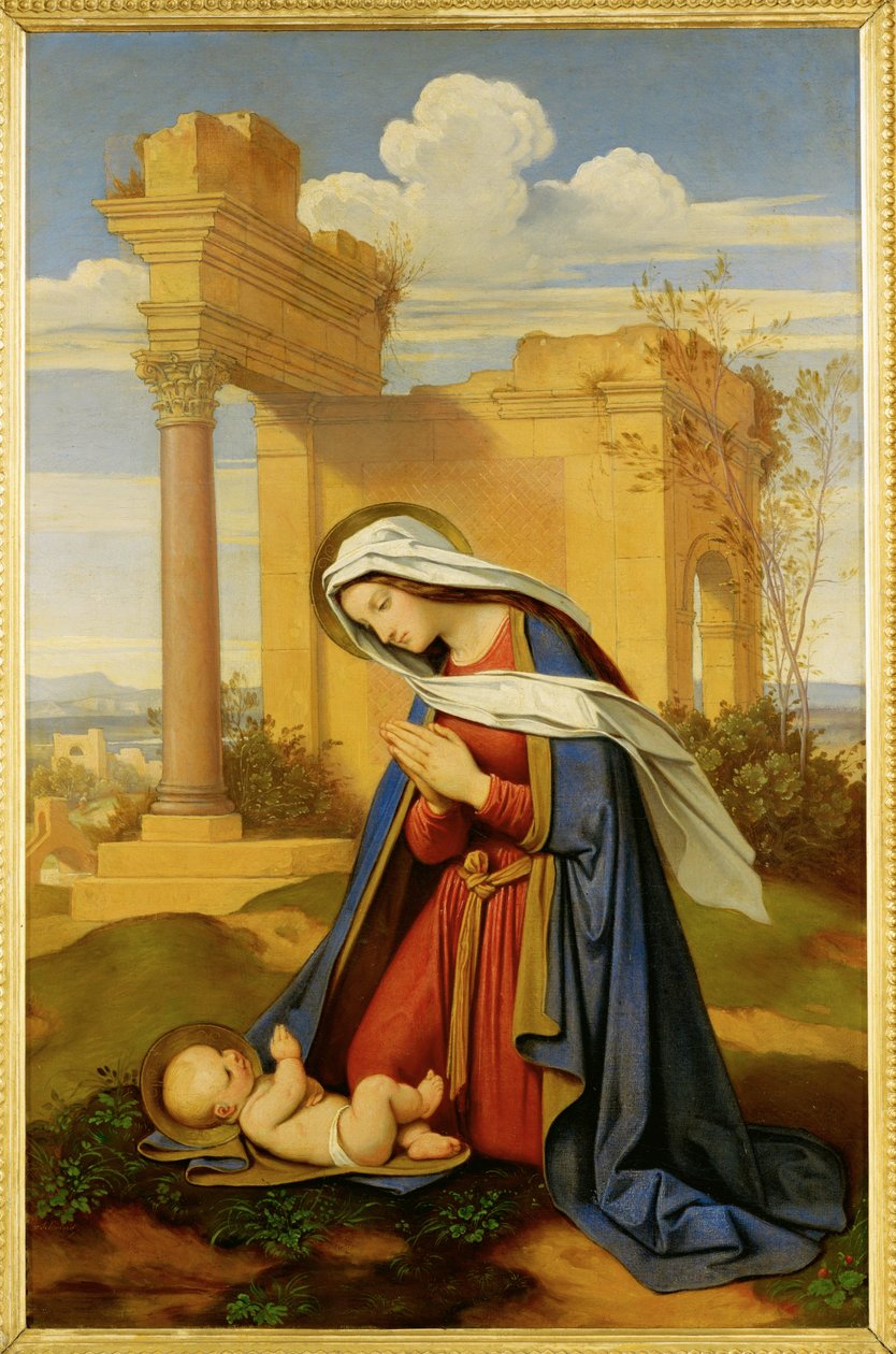 Jomfru Maria tilbeder barnet ... (maleri på lærred) af Moritz Ludwig von Schwind