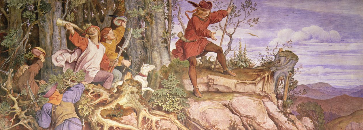 Legenden om grundlæggelsen af Wartburg: Wartberg, du skal være et slot for mig af Moritz Ludwig von Schwind