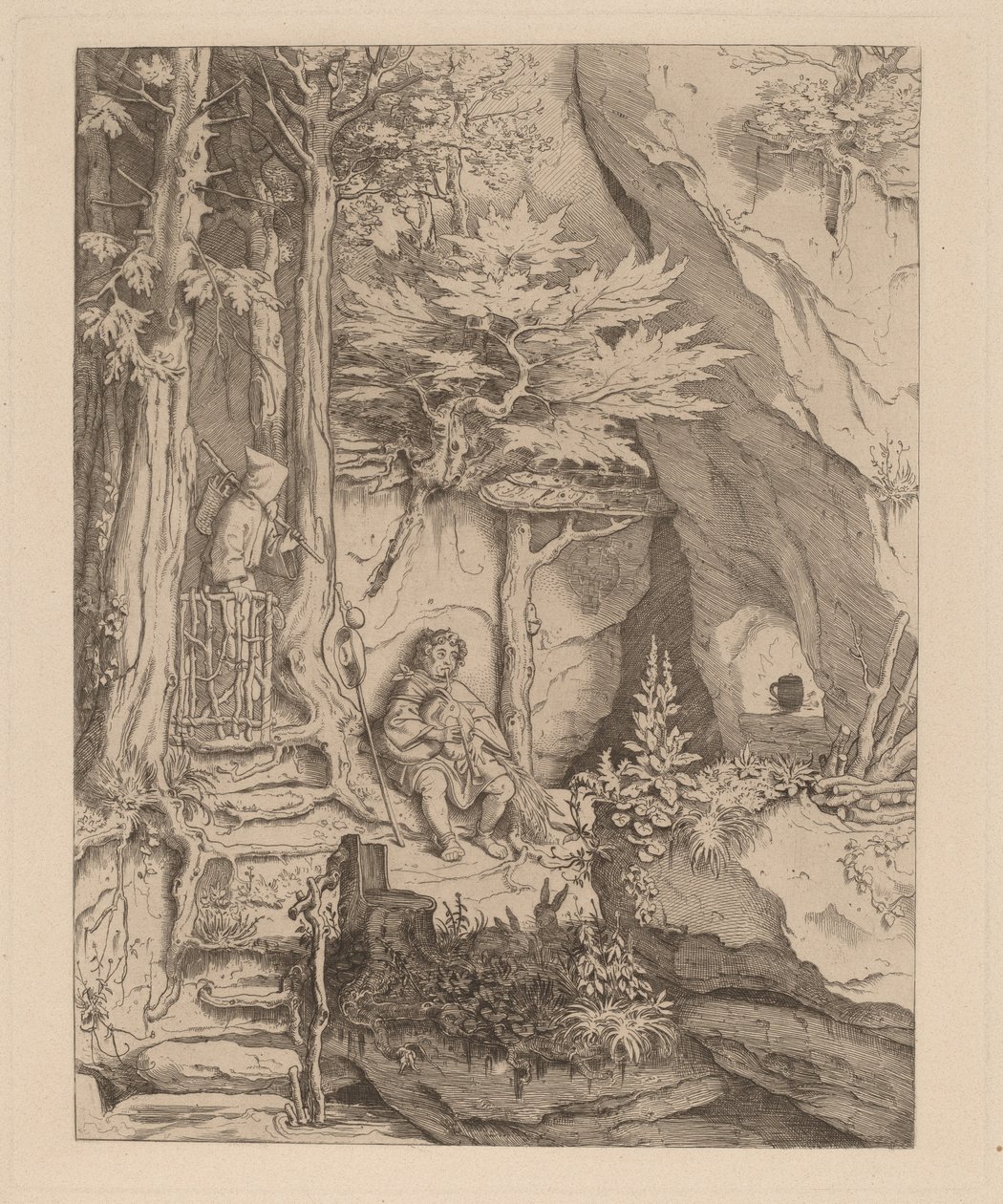 En munk med en sækkepibespiller af Moritz Ludwig von Schwind
