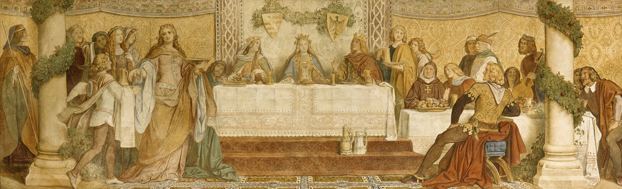Detalje af landgravens fresco, Wartburg Castle, ca. 1855 (fresco) af Moritz Ludwig von Schwind