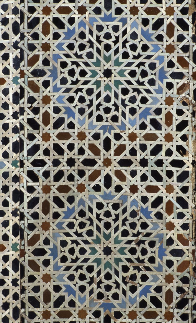 Bou Inania Madrasa, zelij fliseværk, c14th (keramik) af Moroccan School