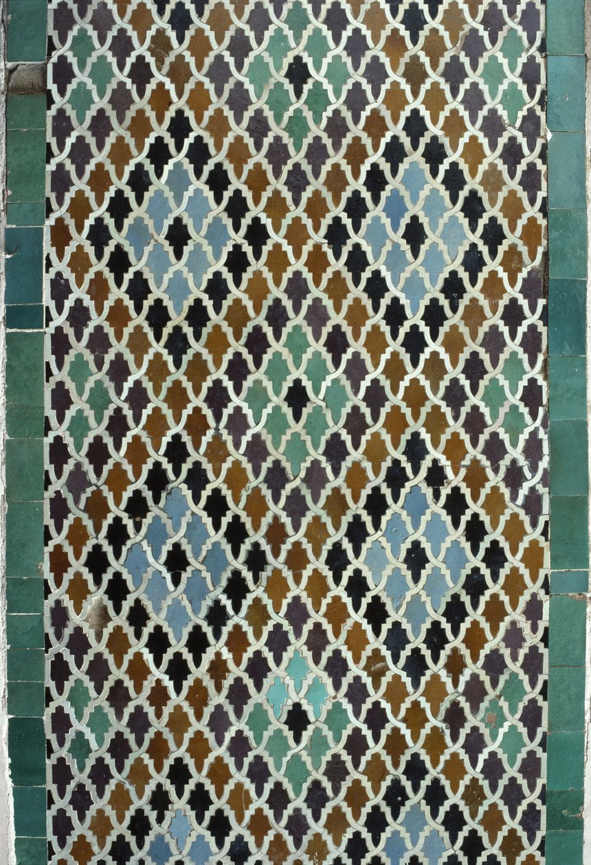 Bou Inania Madrasa, zelij fliseværk, c14th (keramik) af Moroccan School