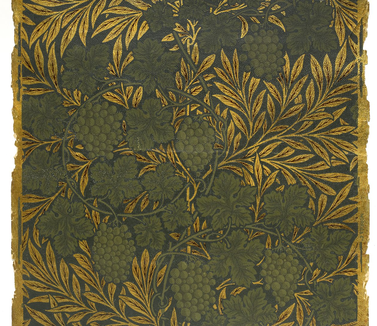 Tapetprøve, 1873 (bloktrykt, præget, forgyldt messing og lakeret maskinfremstillet papir) af Morris and Company Morris and Company