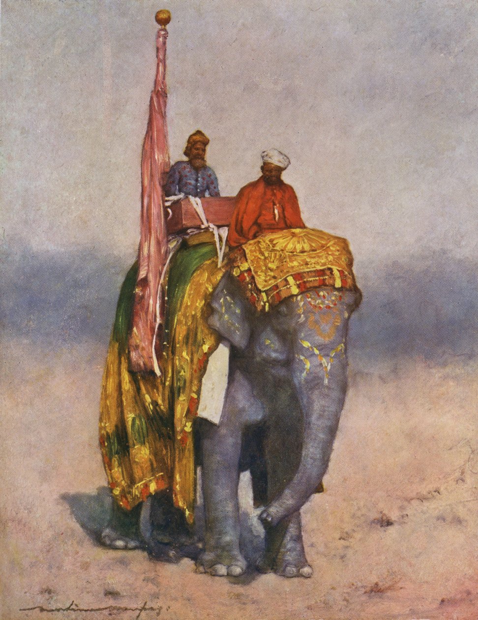 Velhavende mand rider på en elefant - Indien, begyndelsen af det 20. århundrede af Mortimer Ludington Menpes