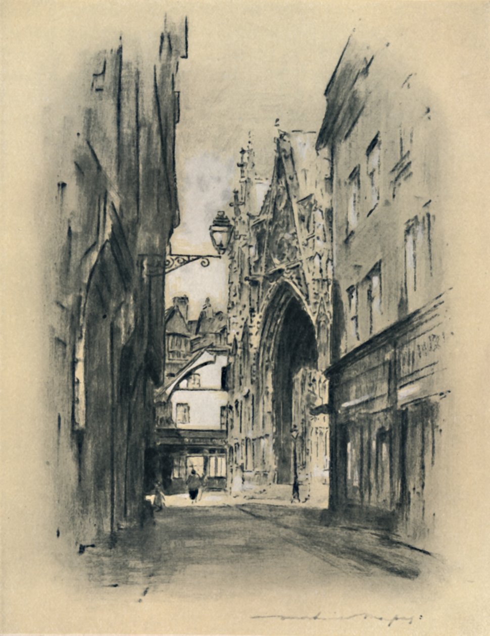 Cathedral at Lillebonne, 1903dani af Mortimer L Menpes