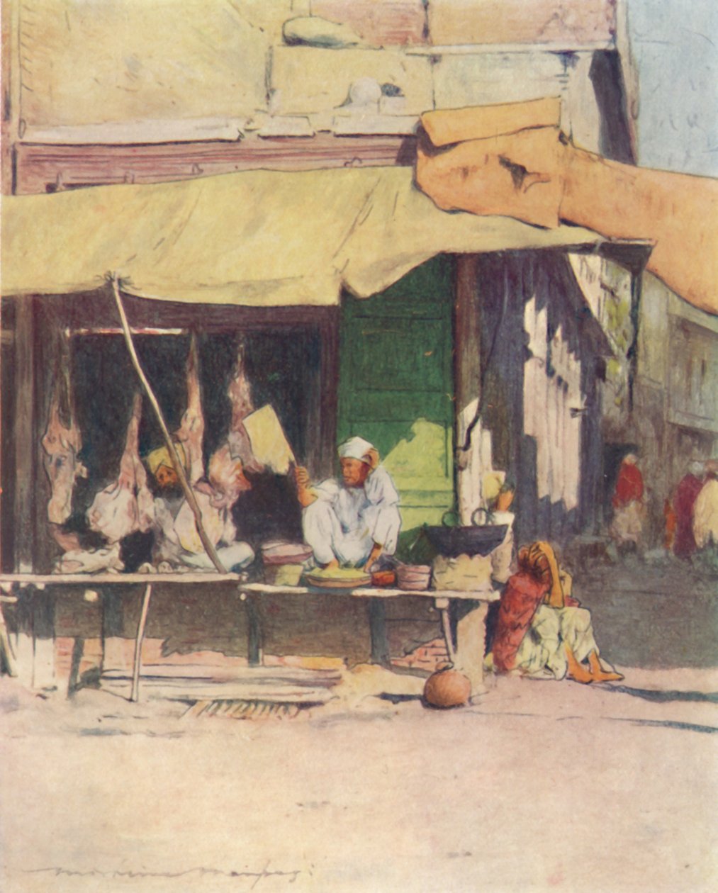 En kødbutik i Peshawur, 1905 af Mortimer Ludington Menpes