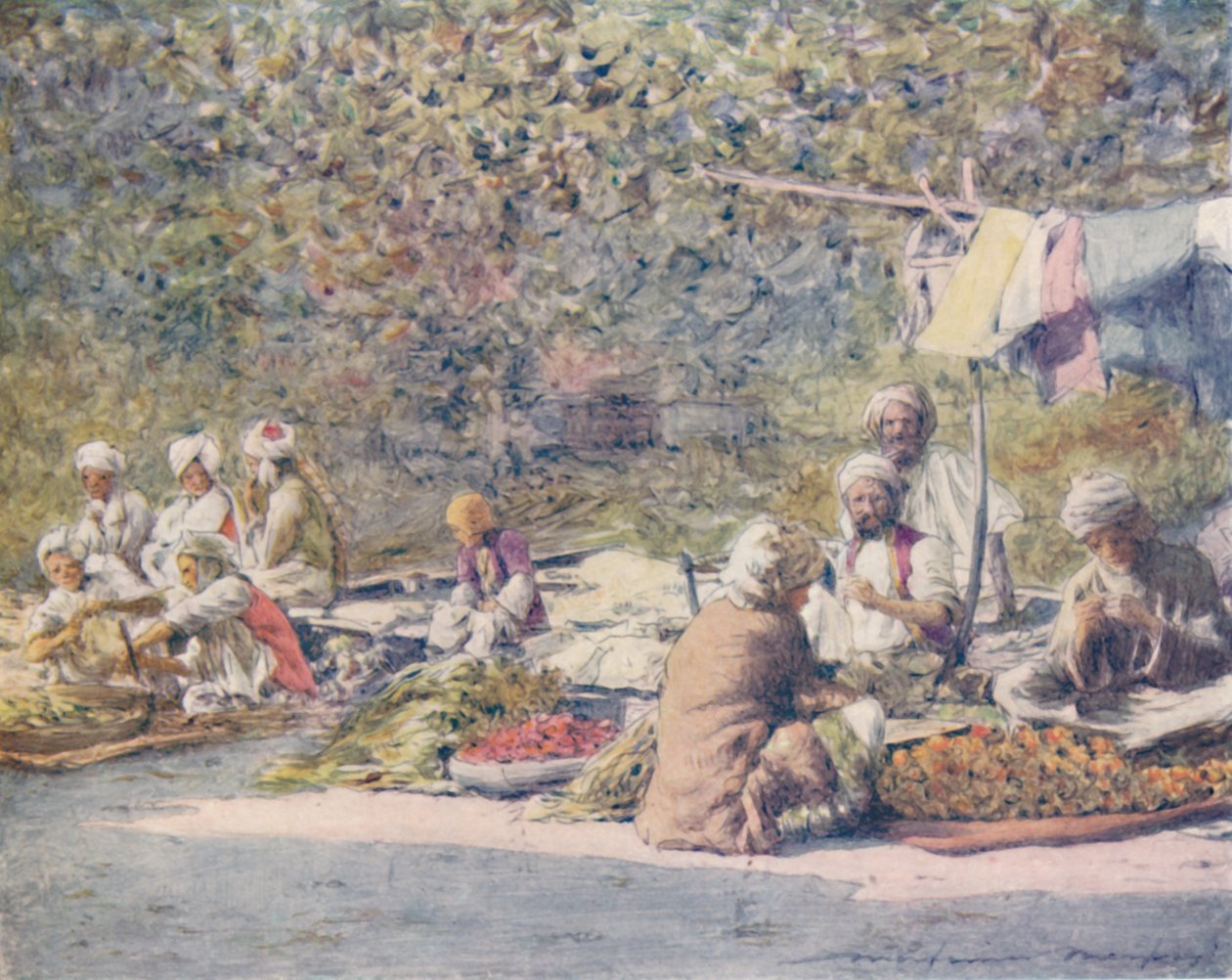 Et grøntsagsmarked, Peshawur, 1905 af Mortimer Ludington Menpes