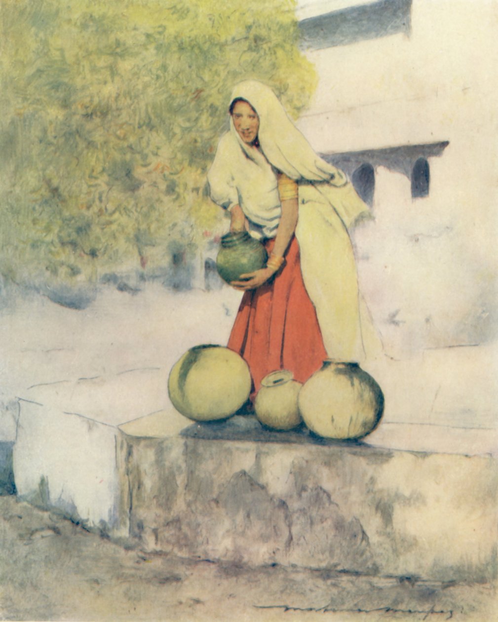 A Woman at the Well, Jeypore, 1905 af Mortimer Ludington Menpes