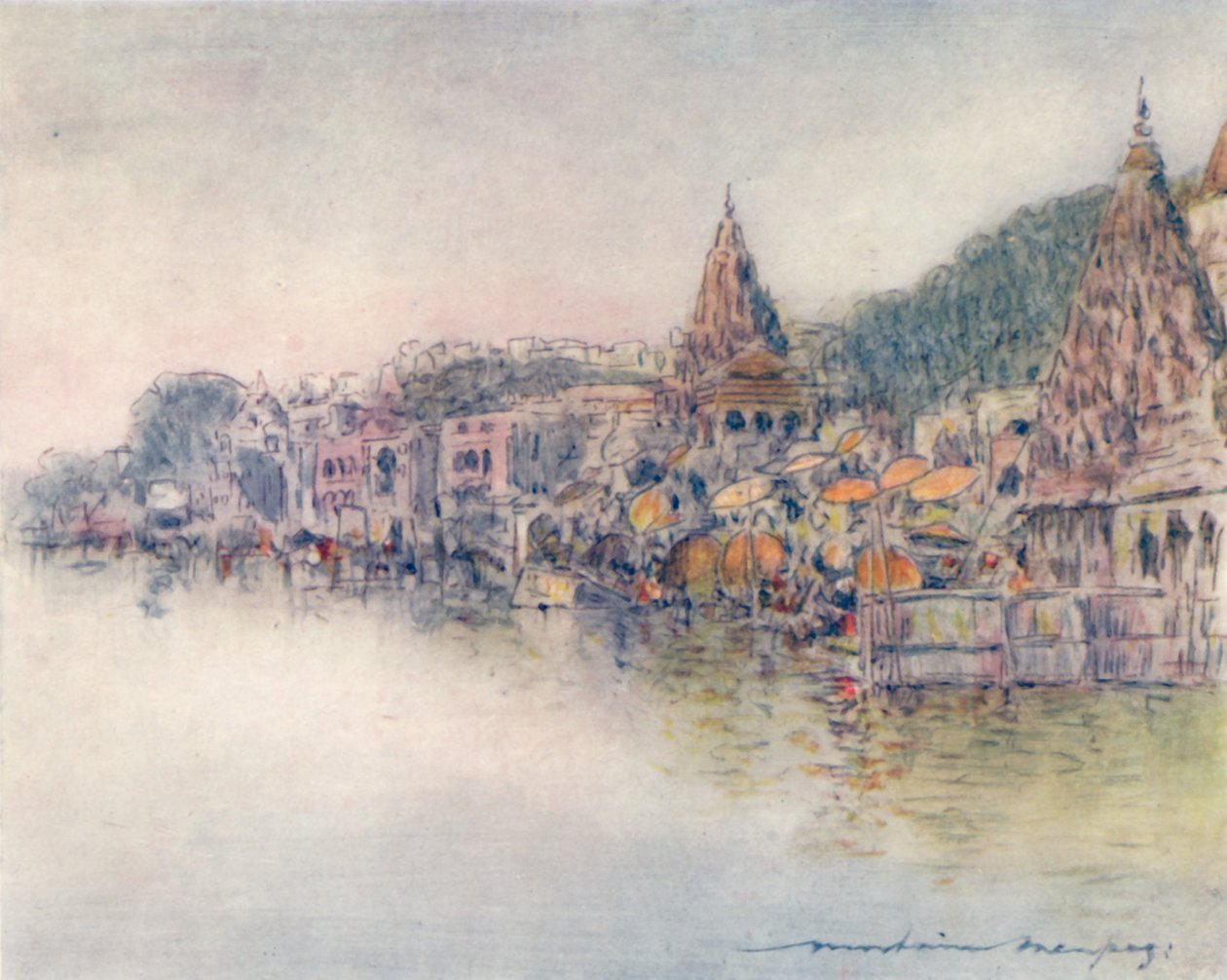 På bredden af Holy River, Benares, 1905 af Mortimer Ludington Menpes