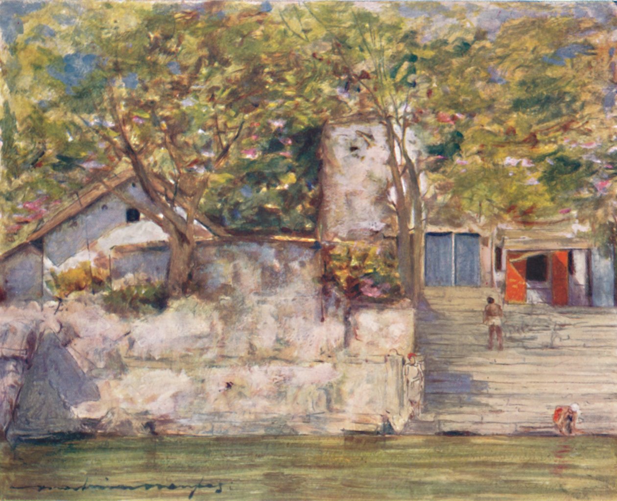 På flodens trapper ved Agra, 1905 af Mortimer Ludington Menpes