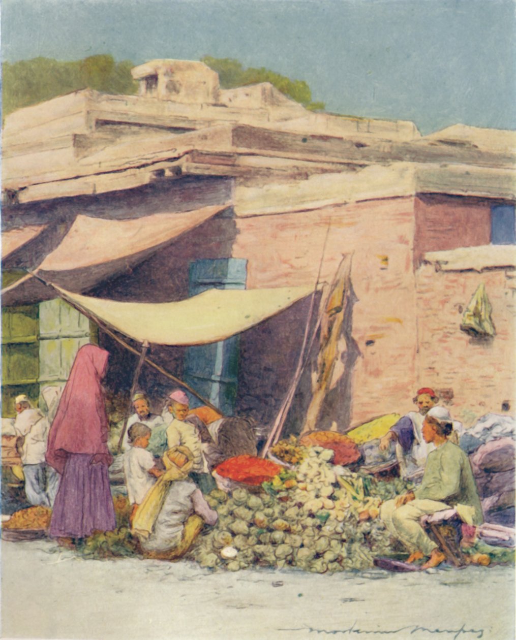 Grøntsagsmarked, Delhi, 1905 af Mortimer Ludington Menpes