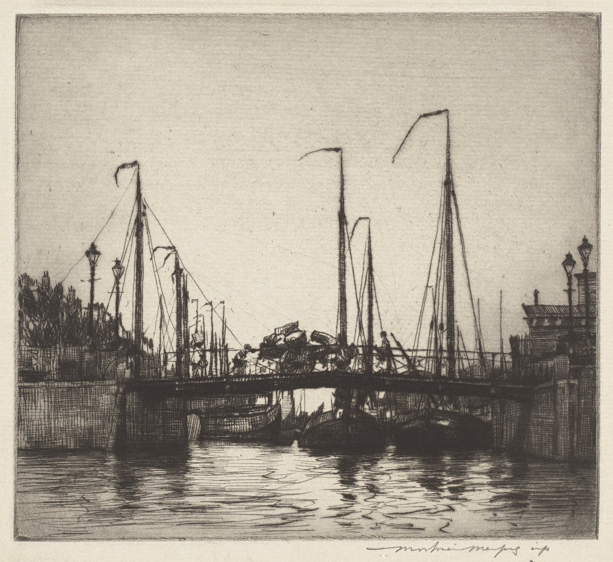 Bridge, Rotterdam (Chioggia: Fiskerbåde) af Mortimer Menpes