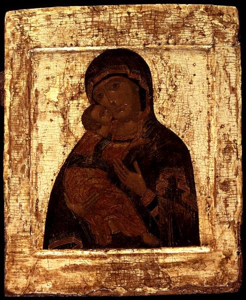 Ikon for Jomfruen af Vladimir, tidligt i det 17. århundrede (bladguld og tempera på panel) af Moscow School