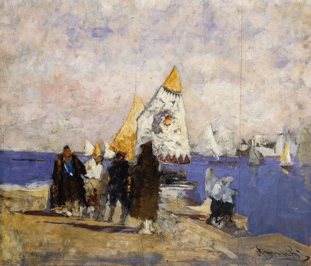 På kajen, Chioggia, af Mose Bianchi
