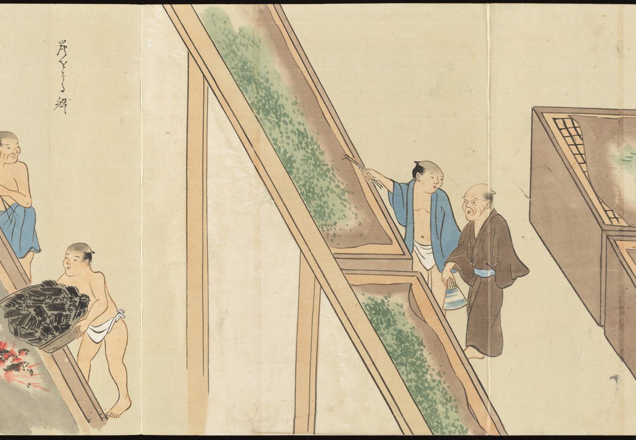 Illustrationer af teproduktion i Uji af Motonari Sait?