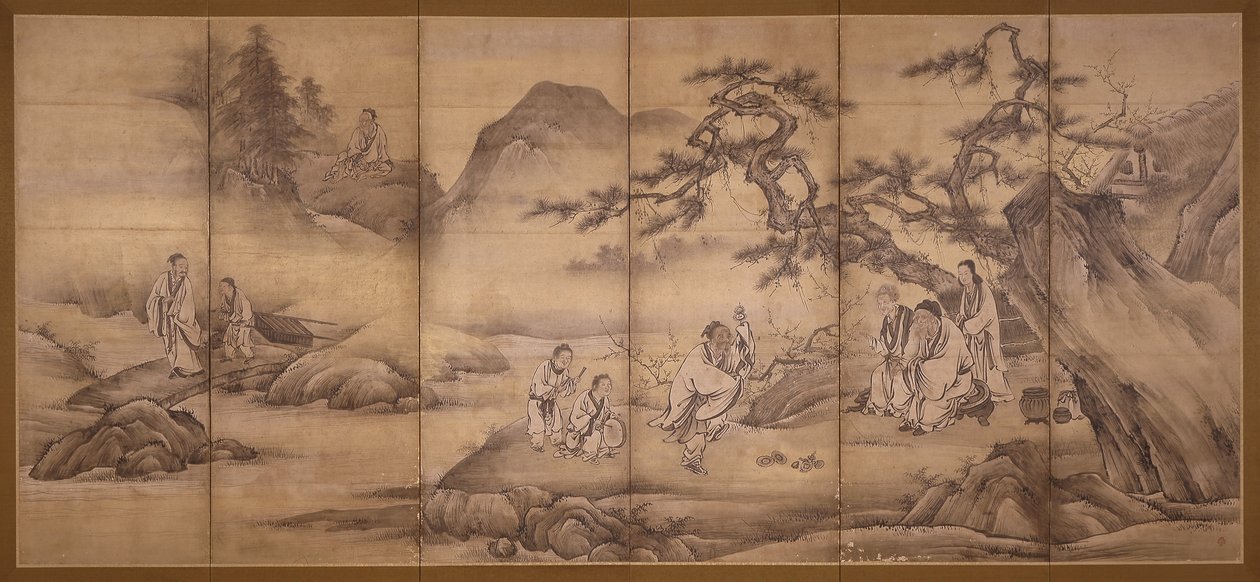 Scener fra 24 Paragons Of Filial Piety (blæk og guldpigment på papir) af Motonobu Kano