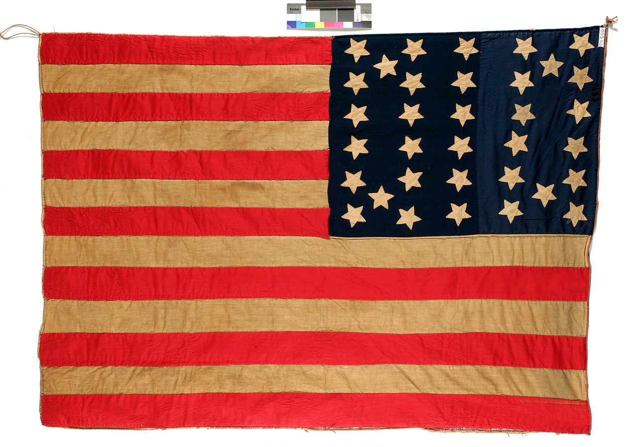 Flag: 34 stjerner amerikansk, 1861-63 (uld og bomuld) (se 398897 for recto) af Mrs. John E. Forbes