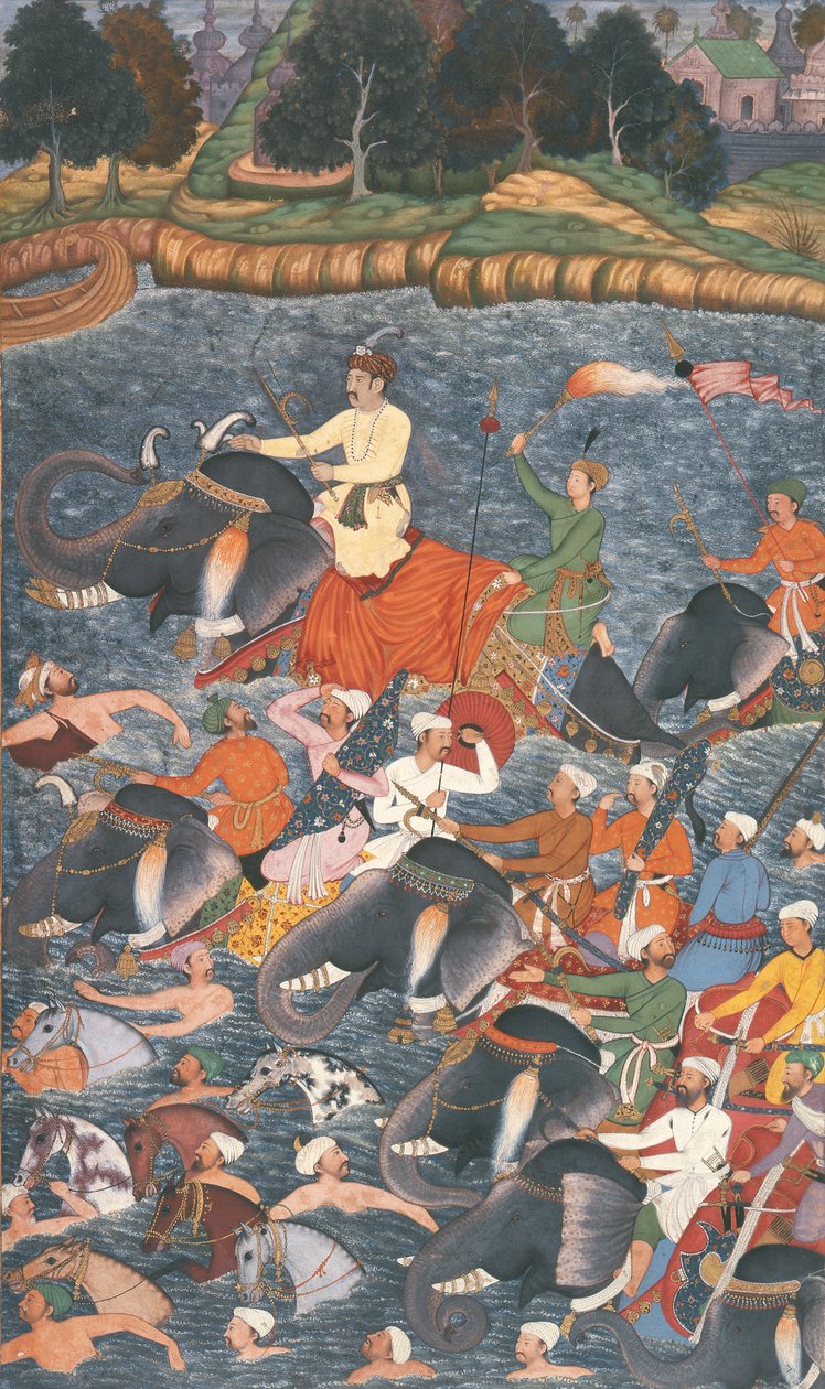 Kejser Akbar (r.1556-1605) krydser floden Ganges i 1567 fra 