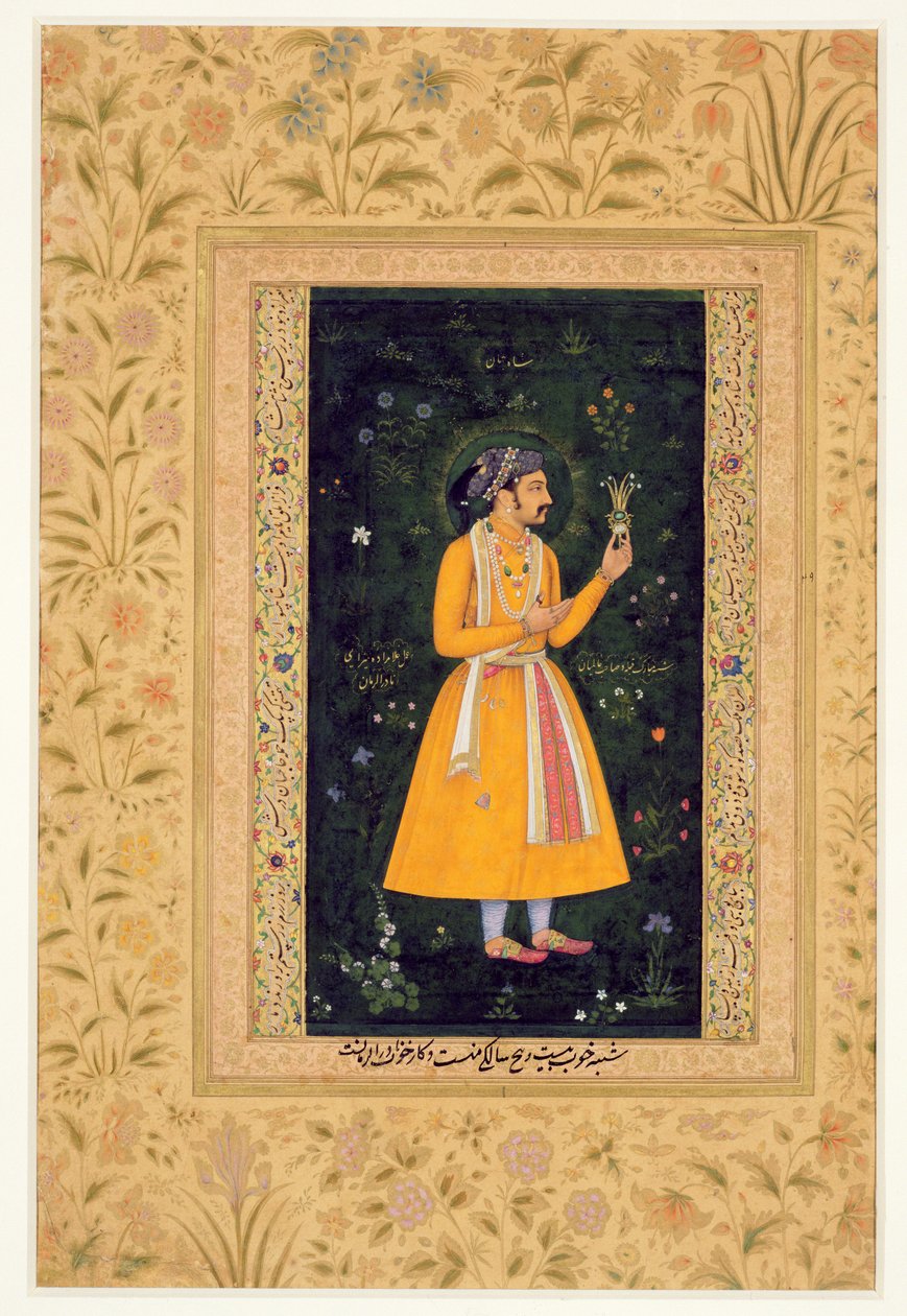Kejser Shah Jahan (1592-1666) (r.1627-1658) som prins, ca. 1616 (gouache på pergament) af Mughal School