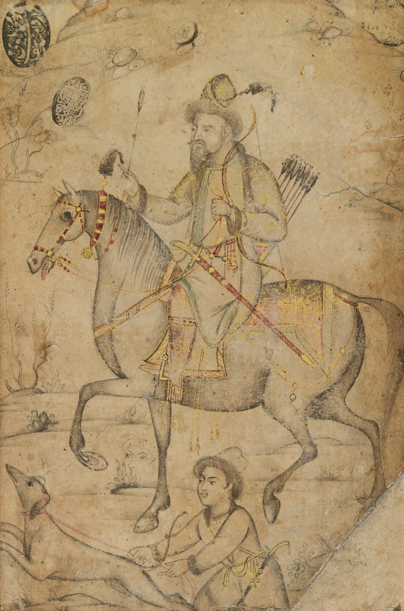 Hunter on a Horse, ca. 1600 (blæk og wc på papir) af Mughal School