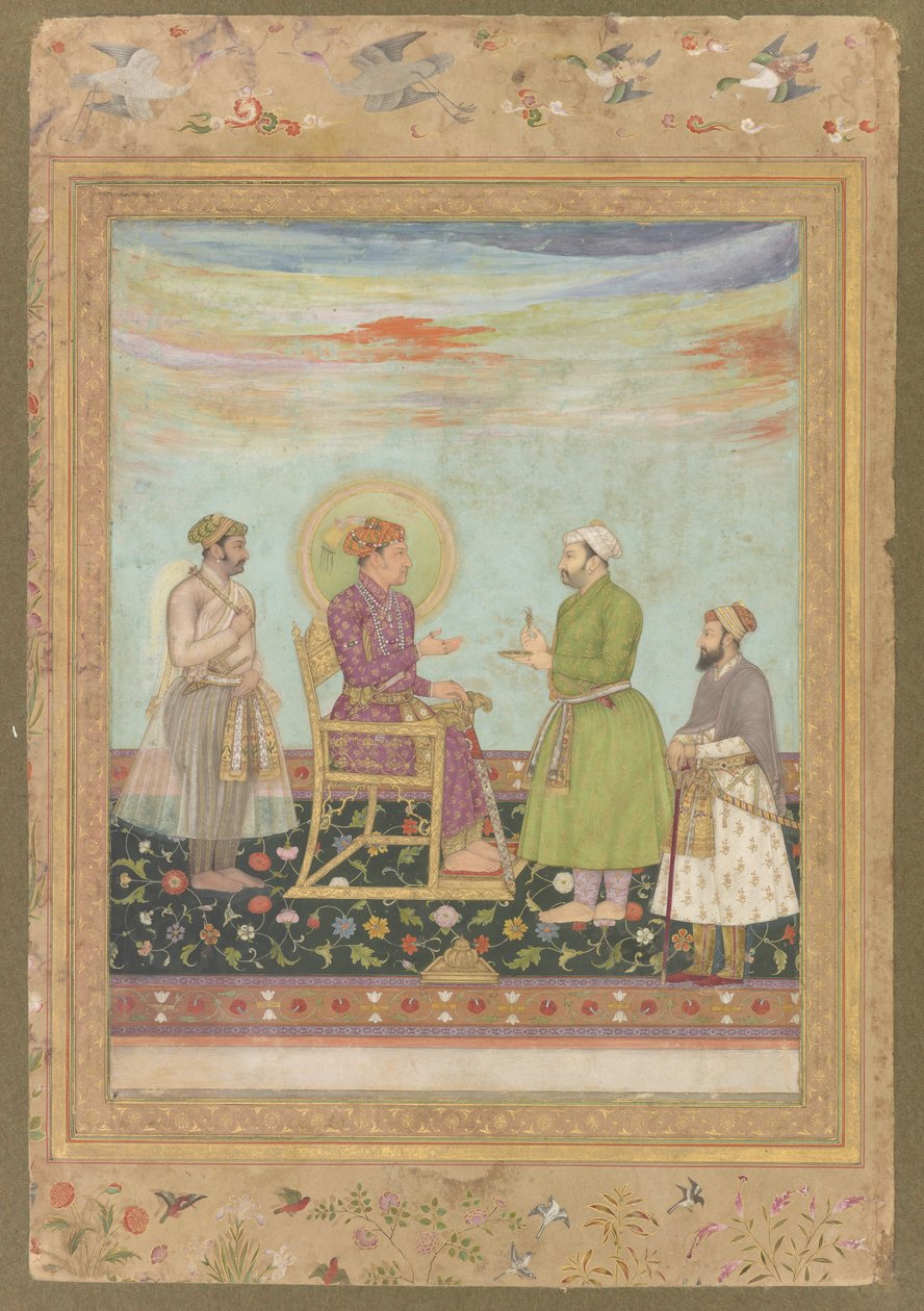 Jahangir med Asaf Khan og Shayista Khan, fra det afdøde Shah Jahan Album, løsrevet manuskriptfolio, ca. 1650 af Mughal School