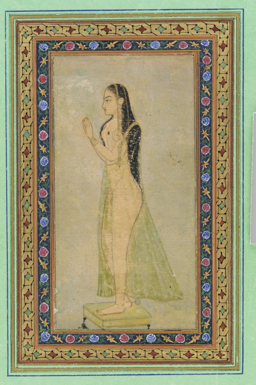 Lady at Prayer, Album folio med maleri, ca. 1900 af Mughal School