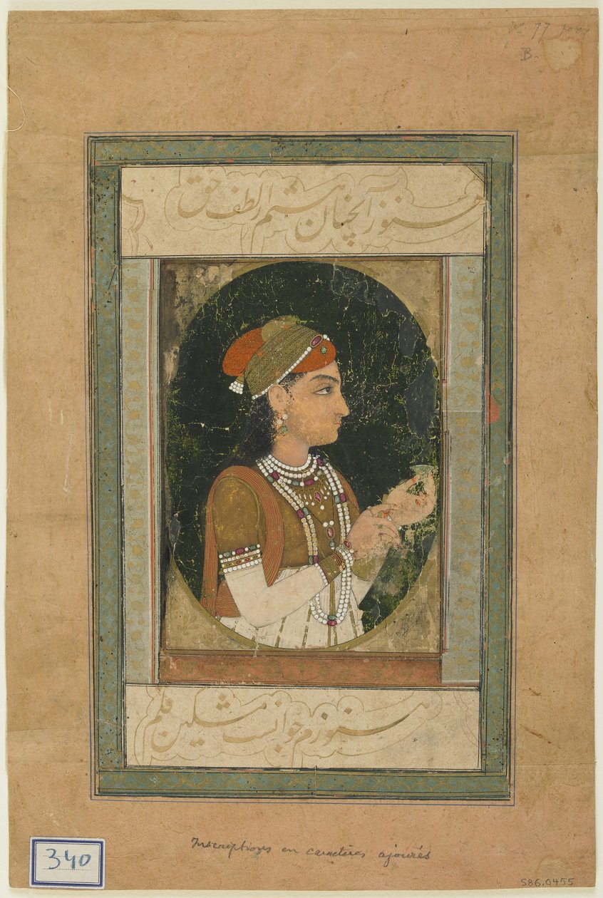 Portræt af en prinsesse, albumfolio med maleri, midten af 1700-tallet af Mughal School
