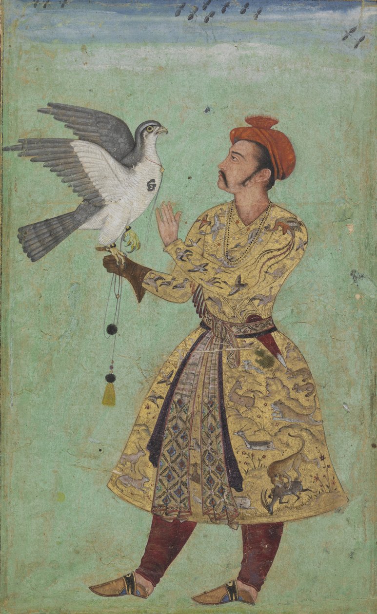 Prins med en falk, c.1600-5 af Mughal School