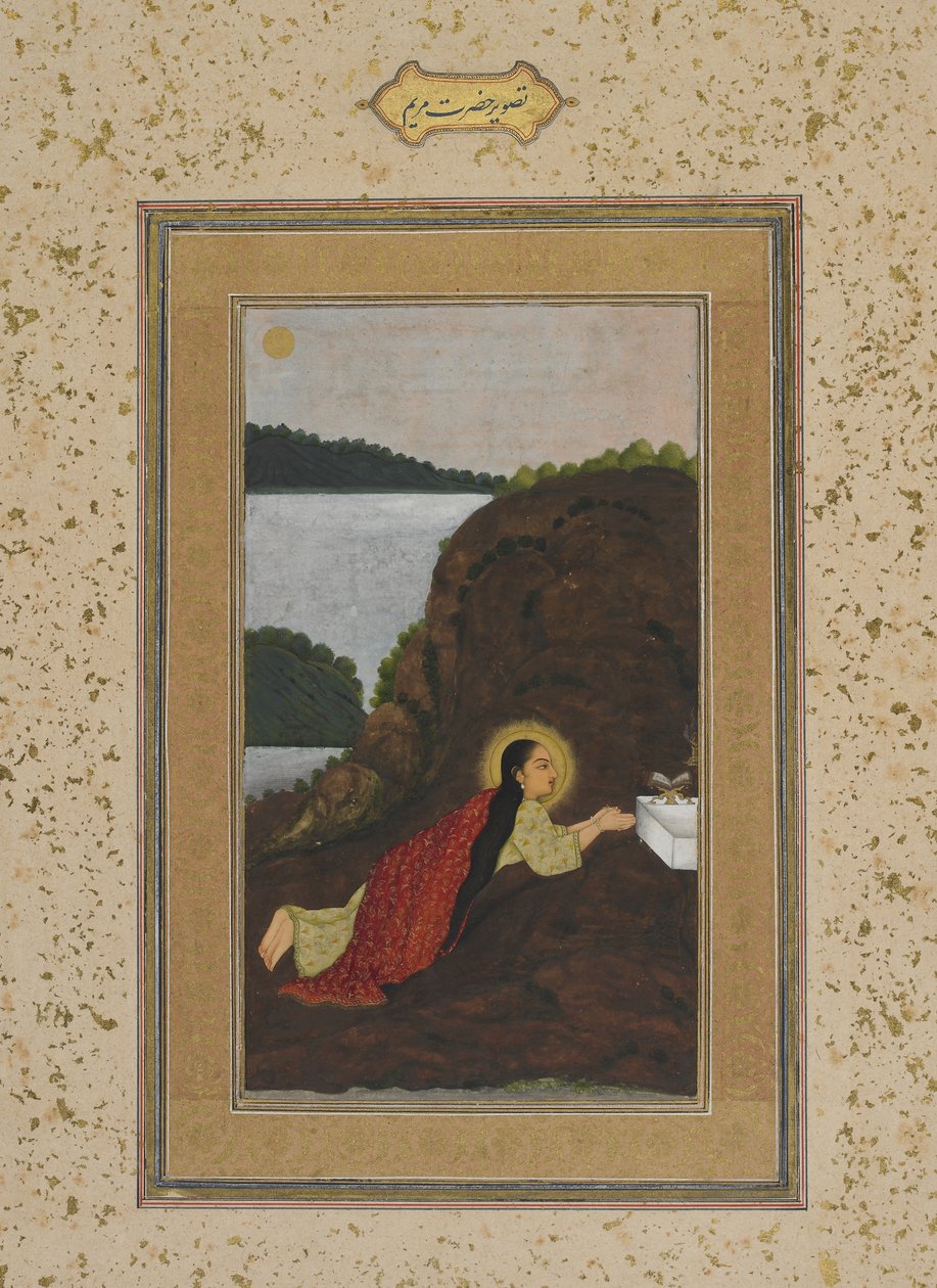 Jomfru Maria ved bøn fra Impey-albummet, Manuscript folio, c.1770 af Mughal School