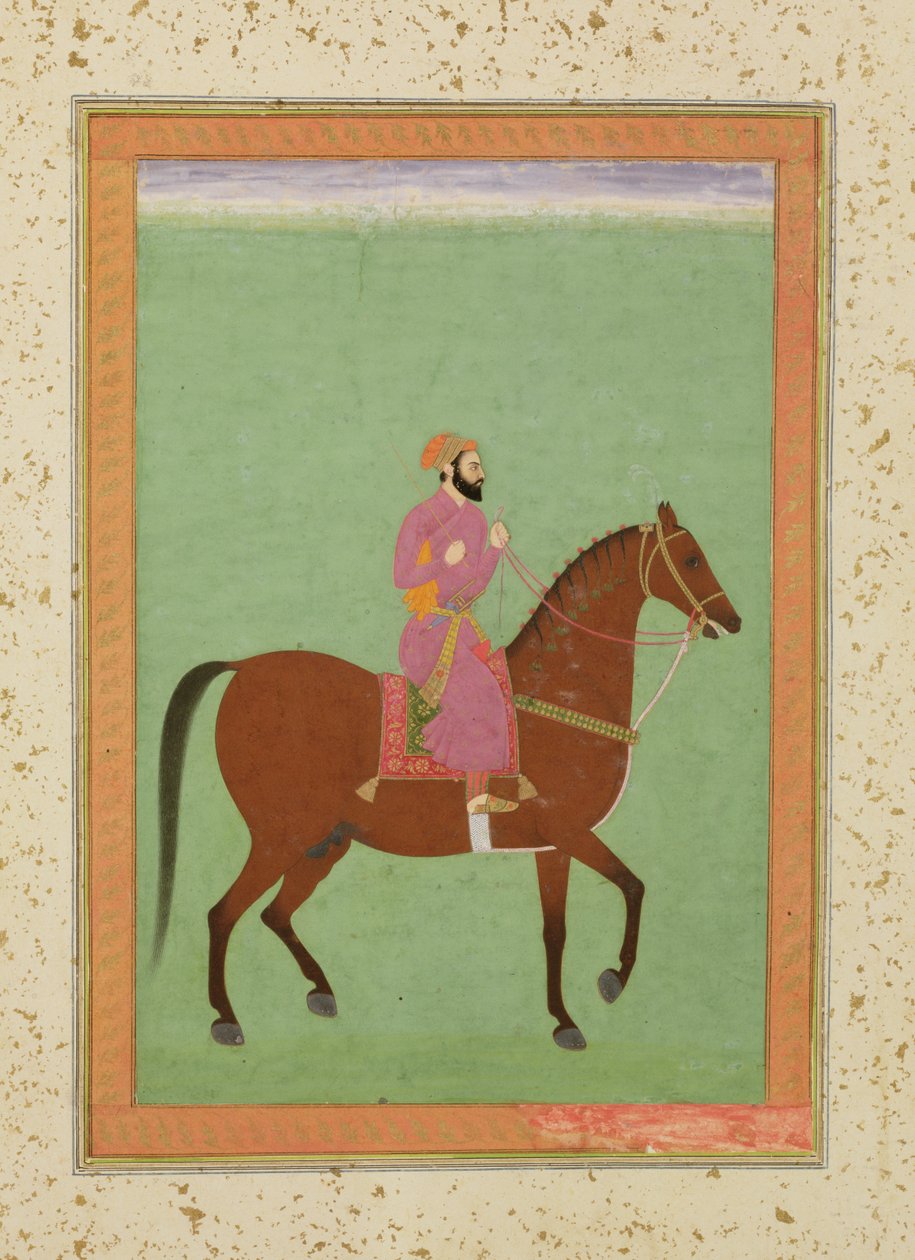 En Mughal Amir til hest, ca. 1670-80, fra Large Clive Album af Mughal School