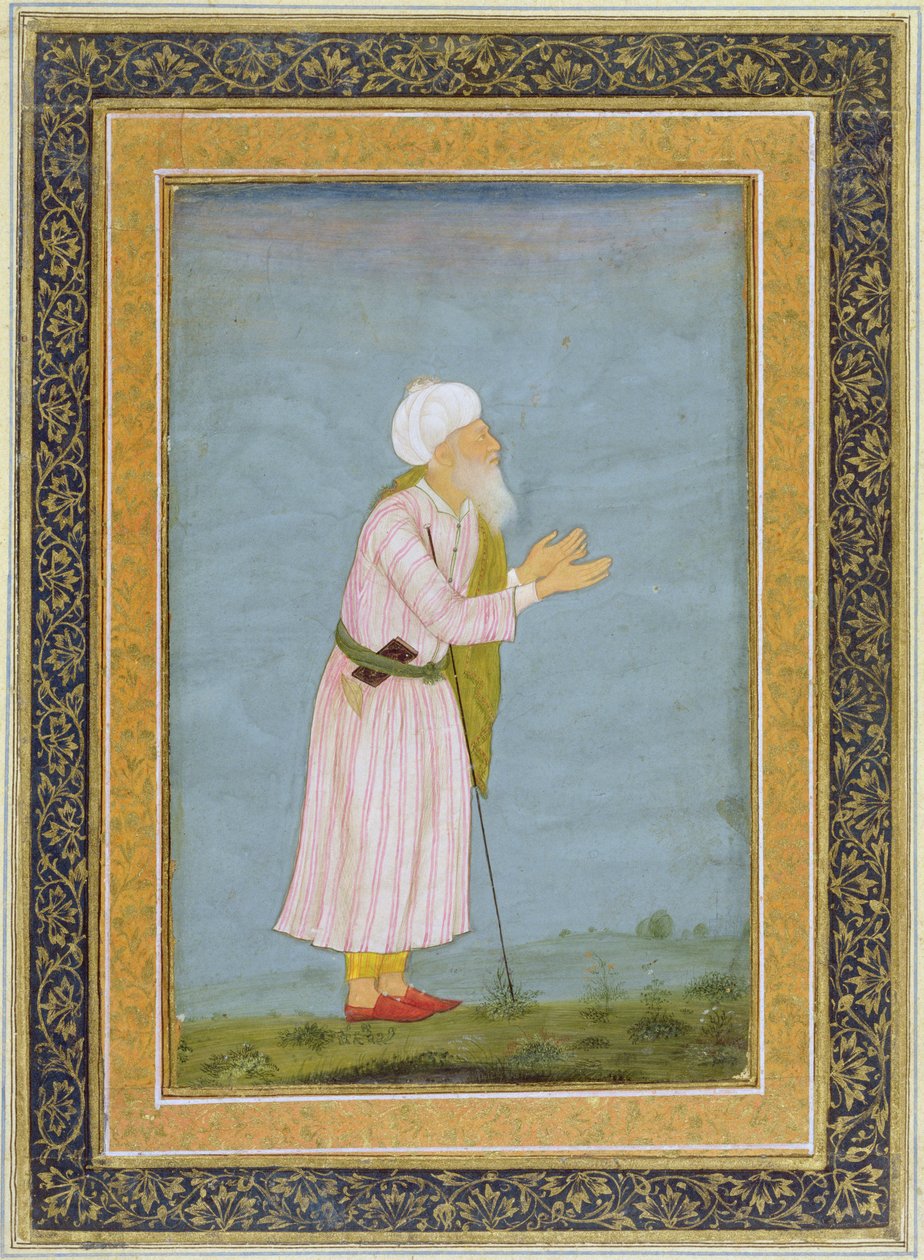 En muslimsk religiøs figur, fra Small Clive Album (ugennemsigtigt wc på papir) af Mughal School