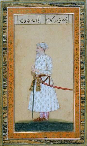 En prins iført et sværd, fra Small Clive Album (ugennemsigtig akvarel på papir) af Mughal School