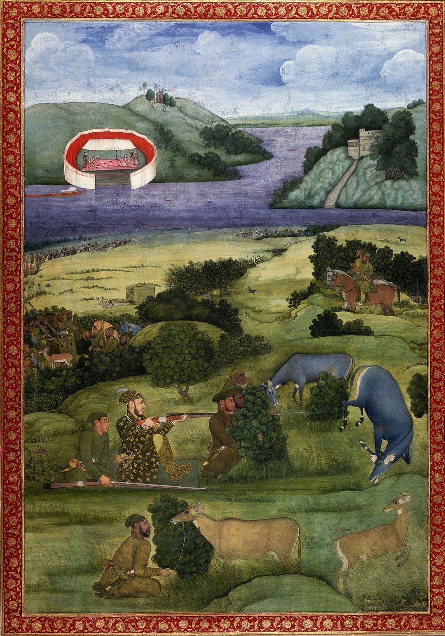 En prins og ledsagere på jagt efter sortbuk, ca. 1670-80 af Mughal School