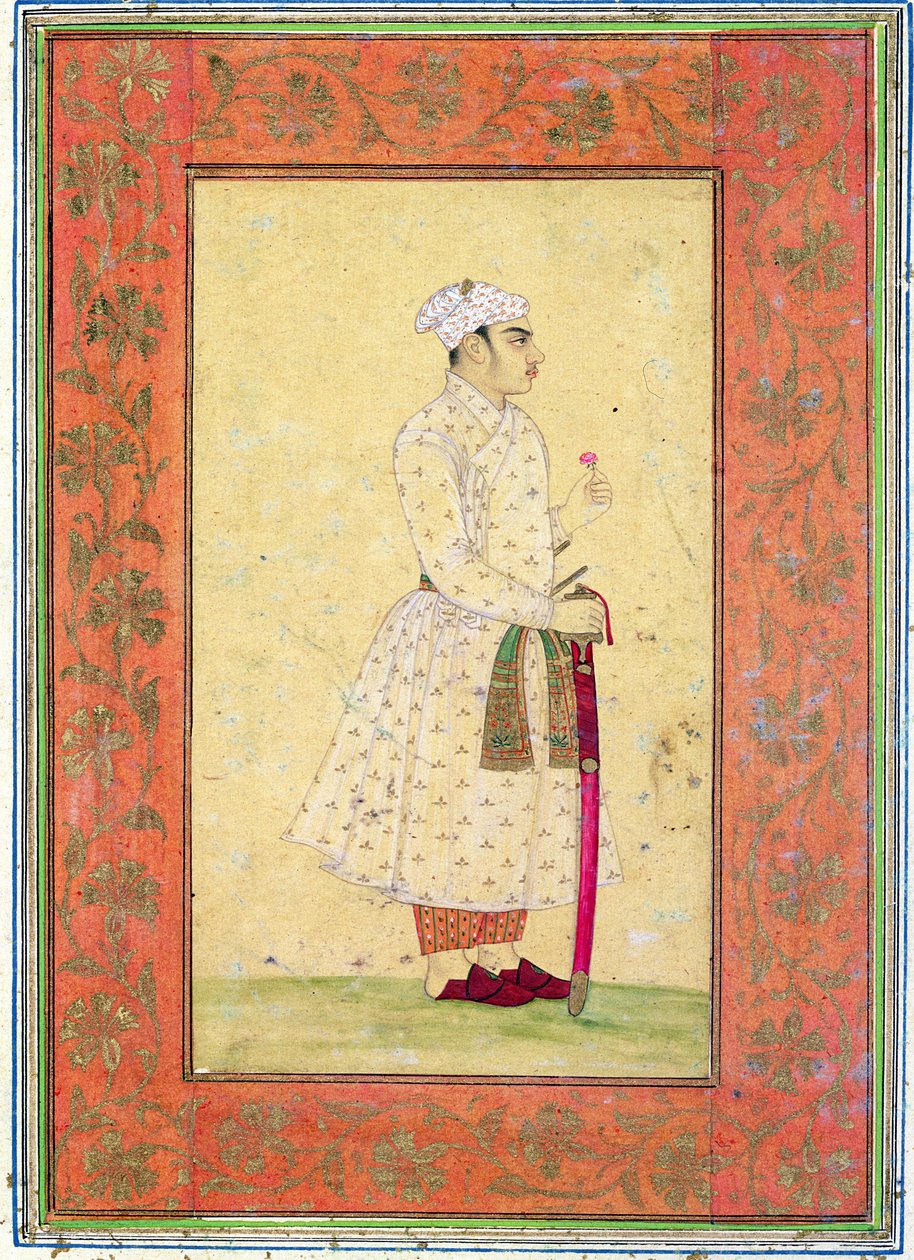 En ung adelsmand fra Mughal-hoffet, fra Large Clive Album (tonet tegning med wc på papir) af Mughal School