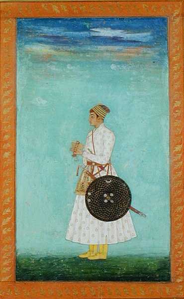 En ung adelsmand fra Mughal-hoffet med en forseglet brokadekuvert, ca. 1670-80, fra Large Clive Album (gouache på papir) af Mughal School