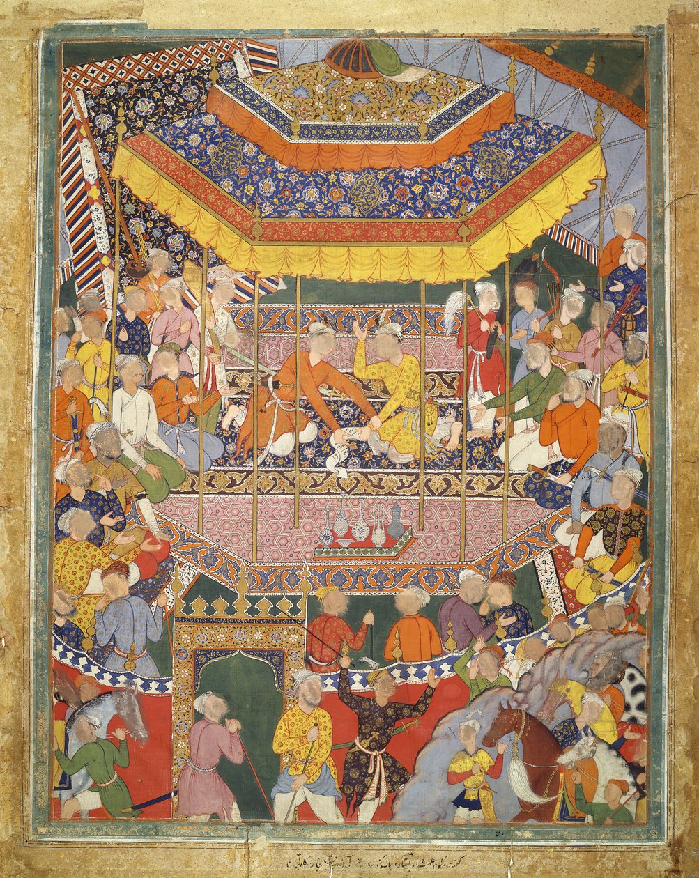 Alamshah samtaler med Qubad, illustration fra Hamza Nama, ca. 1555-57 (kropsfarve på bomuld) af Mughal School