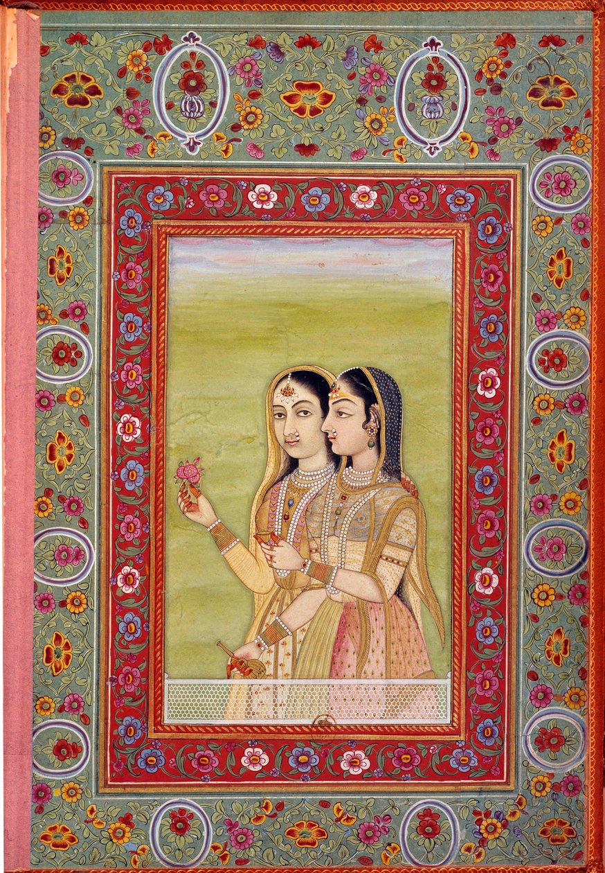 Indisk kunst: miniature, der repræsenterer to kvinder. 1600-tallet (Moghole-perioden) Paris, B.N. af Mughal School