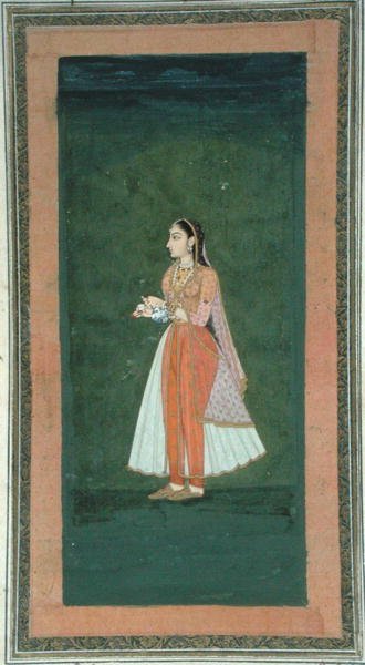 Dame, der holder en vinkolbe og en kop, fra Small Clive Album (ugennemsigtig akvarel på papir) af Mughal School