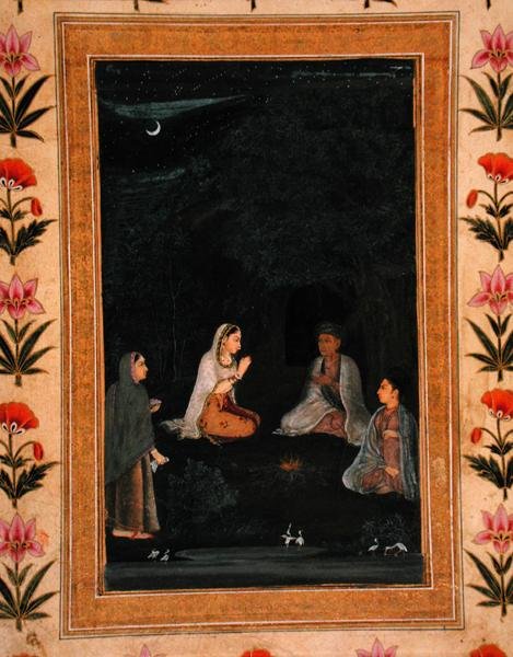 Dame besøger en ashram om natten fra Small Clive Album af Mughal School