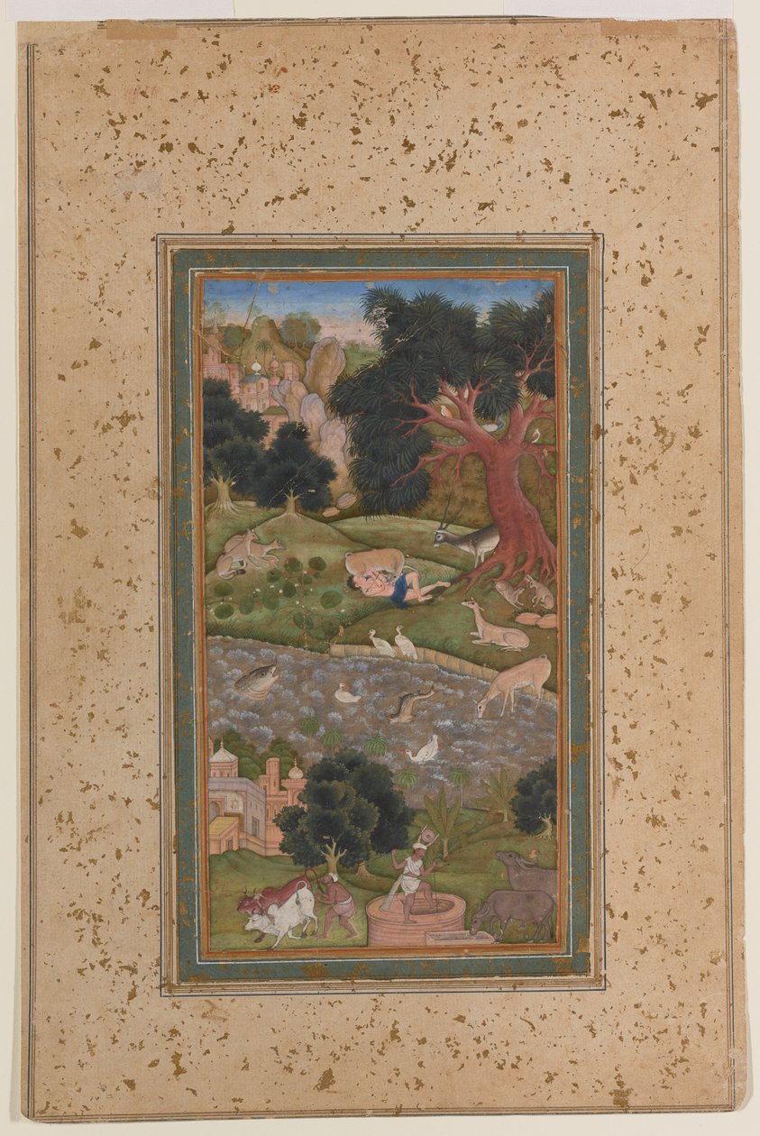 Majnun in the Wilderness, ca. 1600 (ugennemsigtig akvarel på papir) af Mughal School