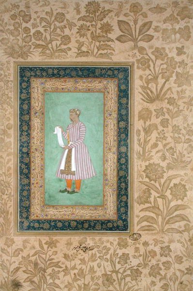 Portræt af Murtaza Khan med en rulle, ca. 1610 (gouache på pergament) af Mughal School