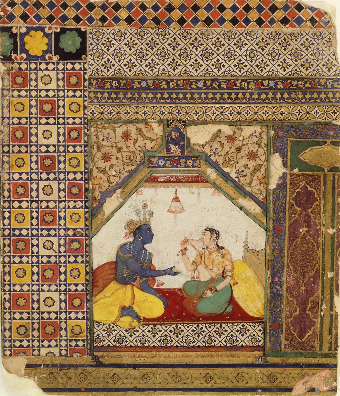 Rama forsøger at retfærdiggøre over for Sita sin afvisning af hende, ca. 1595 af Mughal School