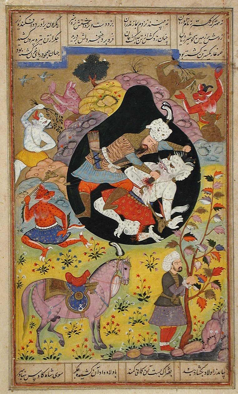 Rustam Slays the White Div, 1608 af Mughal School