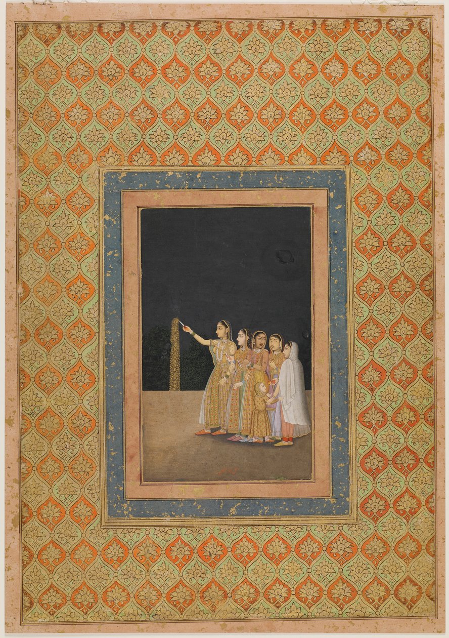 Hofdamer leger med fyrværkeri, ca. 1740. af Muhammad Afzal