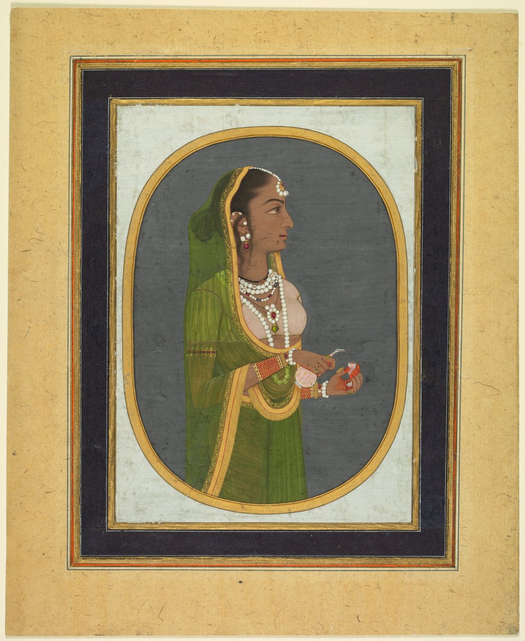 Hofdame skænker vin, ca. 1760; kanter ca. 1830